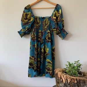 Betsey Johnson puff shoulder smocked sheer dress